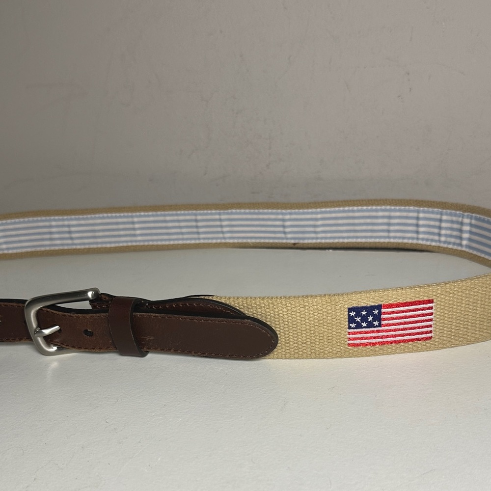 Stylish Tan and Brown embroidered American flag Men's leather Belt